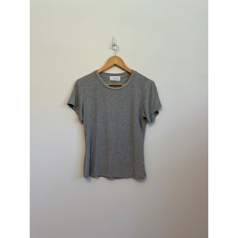 Six Fifty Gray Ribbed Short Sleeve Crewneck T-Shirt | Size Medium